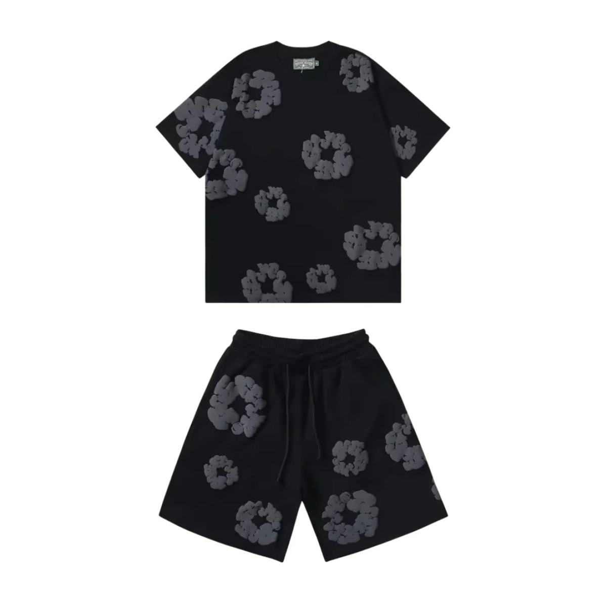 FLOWER KISS – Short Denim Set with Unique Crown Print